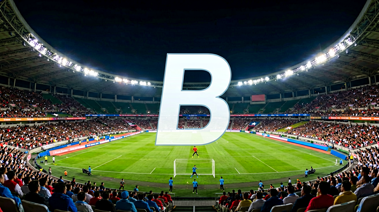 体育场馆夜景，体现B-Sports赛事覆盖的广阔场景